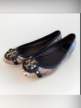 Tory Burch Reva Ballet Flats Snake Print Leather Slip-On Shoes Women's Size 9